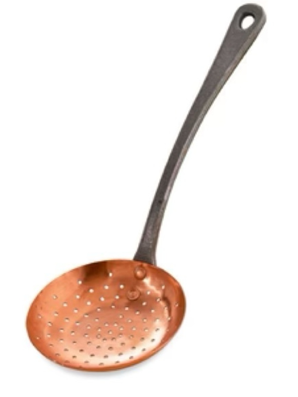 FABRICATION FRANCAISE Vintage French Copper Skimmer Spoon w Cast Iron Handle